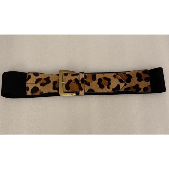 VTG Ralph Lauren Leopard Print Calf hair Leather Elastic Stretch Black Belt M